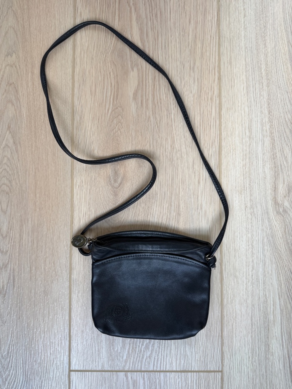 Black Leather Mini Crossbody Bag Vintage 90s Y2K Stone Mountain Minimalist Purse